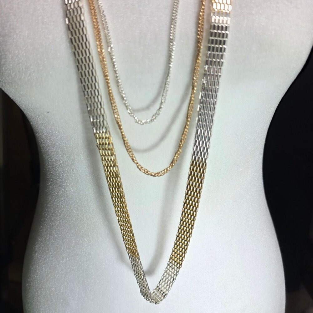 Layered Multi-Strand Chain Necklace mixed tone Lobster Clasp womens jewelry glam